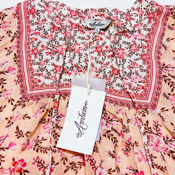 Arnhem Lily Blouse Candy Pink Multi Color Women Size 8 Flutter Bell Sleeves Top - Picture 7 of 16